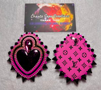 Image 1 of Hand Polish Black Heart XL Beaded Earrings 