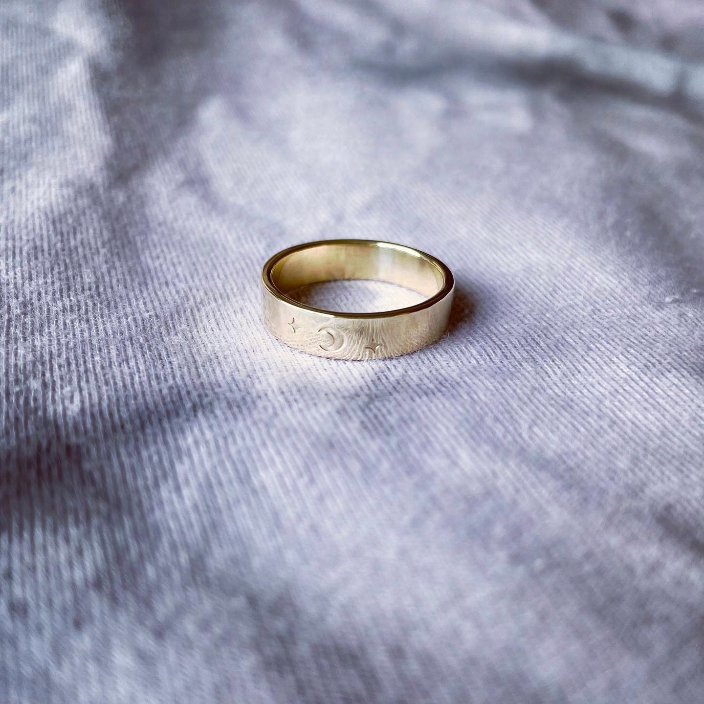 Image of Celestial 18ct Gold Wedding Rings Crescent Moon & Sun Rings