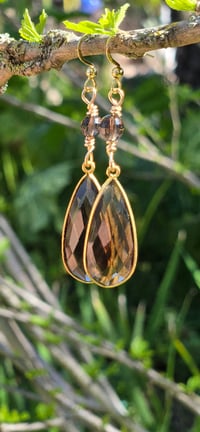 Image 1 of Slim Smoky Teardrop Earrimg