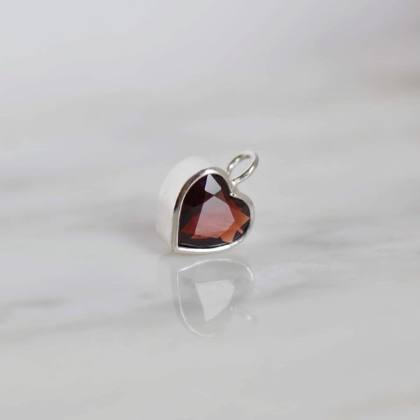 Image of Madagascar Red/Brown Garnet heart shape diamond cut silver necklace
