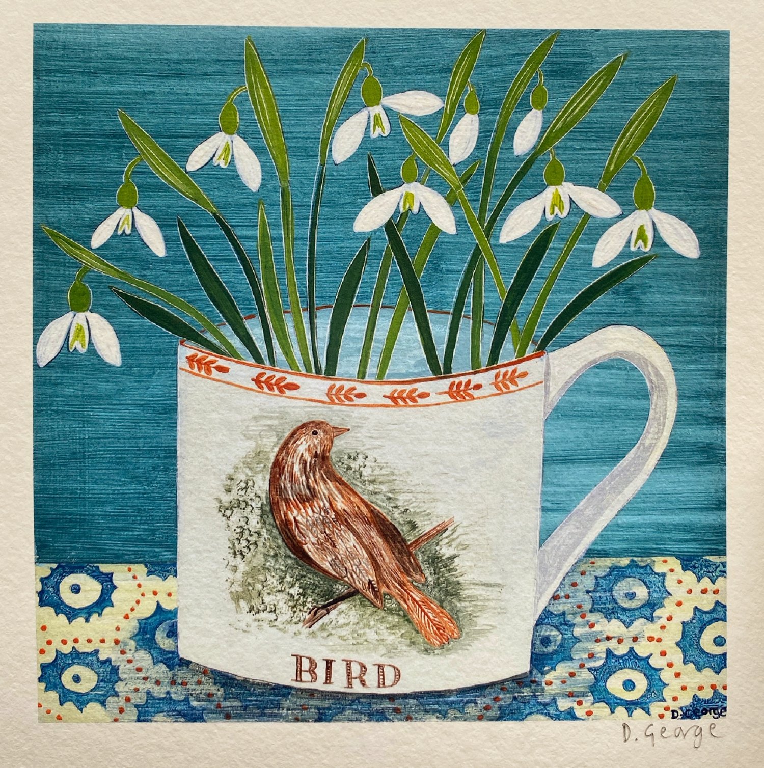 Image of Miniature bird cup and Snowdrops print