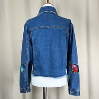 Image 6 of SIGNATURE8 floral and butterfly patch crop denim blue jean jacket