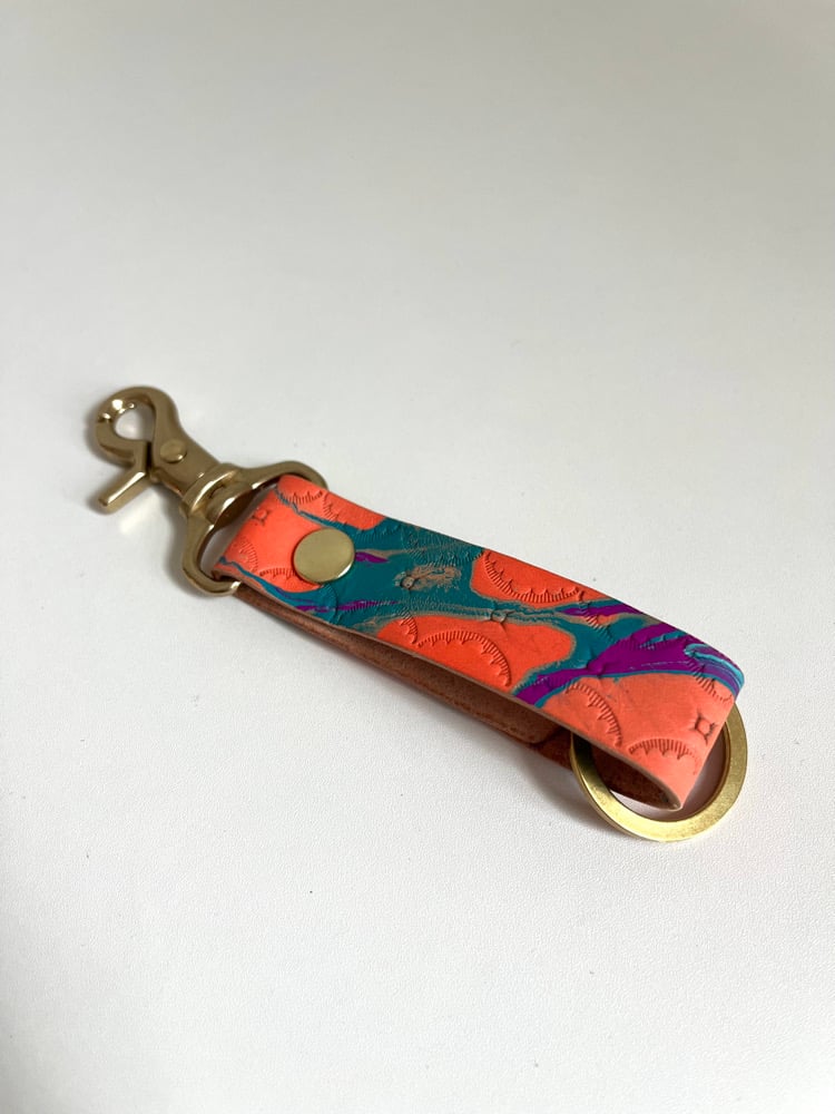 Image of Neon Orange Marbled Long Keychain 