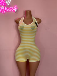 Image 1 of Stripe Romper- yellow