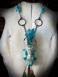Image 2 of Teal Quartz Embellished Mink Skull - Necklace