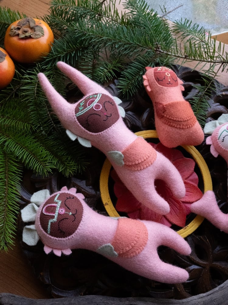 Image of Pink and Salmon Wool Felt Space Friends