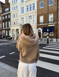 Image 1 of Beige knit cardigan with fox fur collar