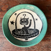 Image 1 of Handmade “Alien Cat Socket Bowl” porcelain 6.5” x 6” x 2”