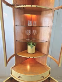 Image 2 of Tall, Mid Century Nathan Corner Drinks Cabinet unit with light - in Indigo Yellow