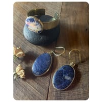Image 1 of Solid Brass Sodalite 10g Earrings and Cuff Set