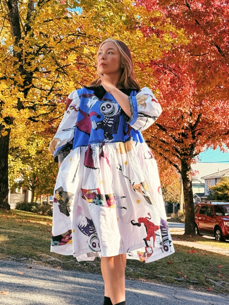 Image of Scalloped Collar Puff Sleeve Dress — Halloween