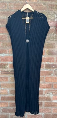 Image 1 of Long Knitted Waistcoat & Brooch, Handmade will fit up to Size U.K 14