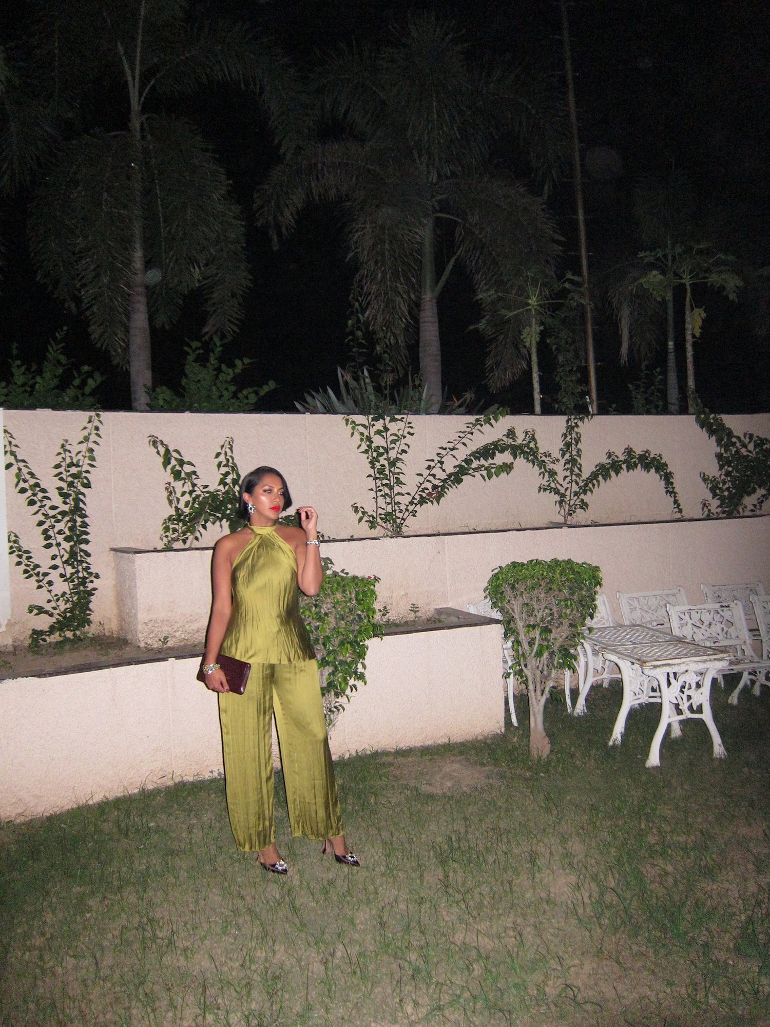 Image of ZARA WRINKLED SATIN EFFECT HALTER TOP (M) & PANTS (L)
