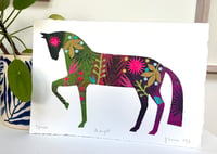 Image 2 of Margot,a green and pink monoprinted and collaged horse