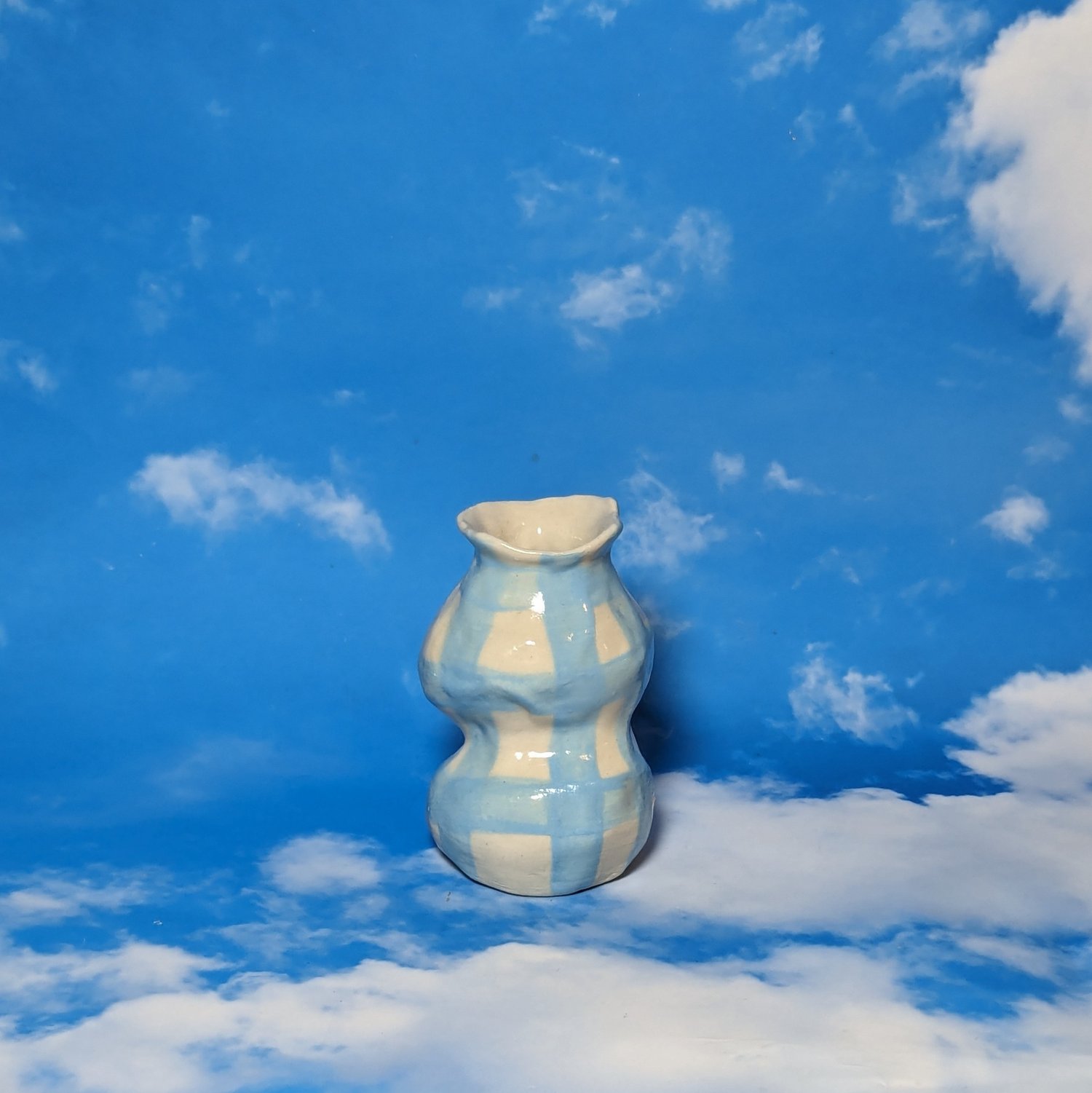Image of blue gingham vase