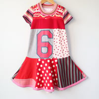 Image 1 of dots red pink happy 6th birthday 6/7 6 six sixth bday party gift twirl dress courtneycourtney