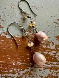 Image 13 of pinkish baroque pearl and opal earrings