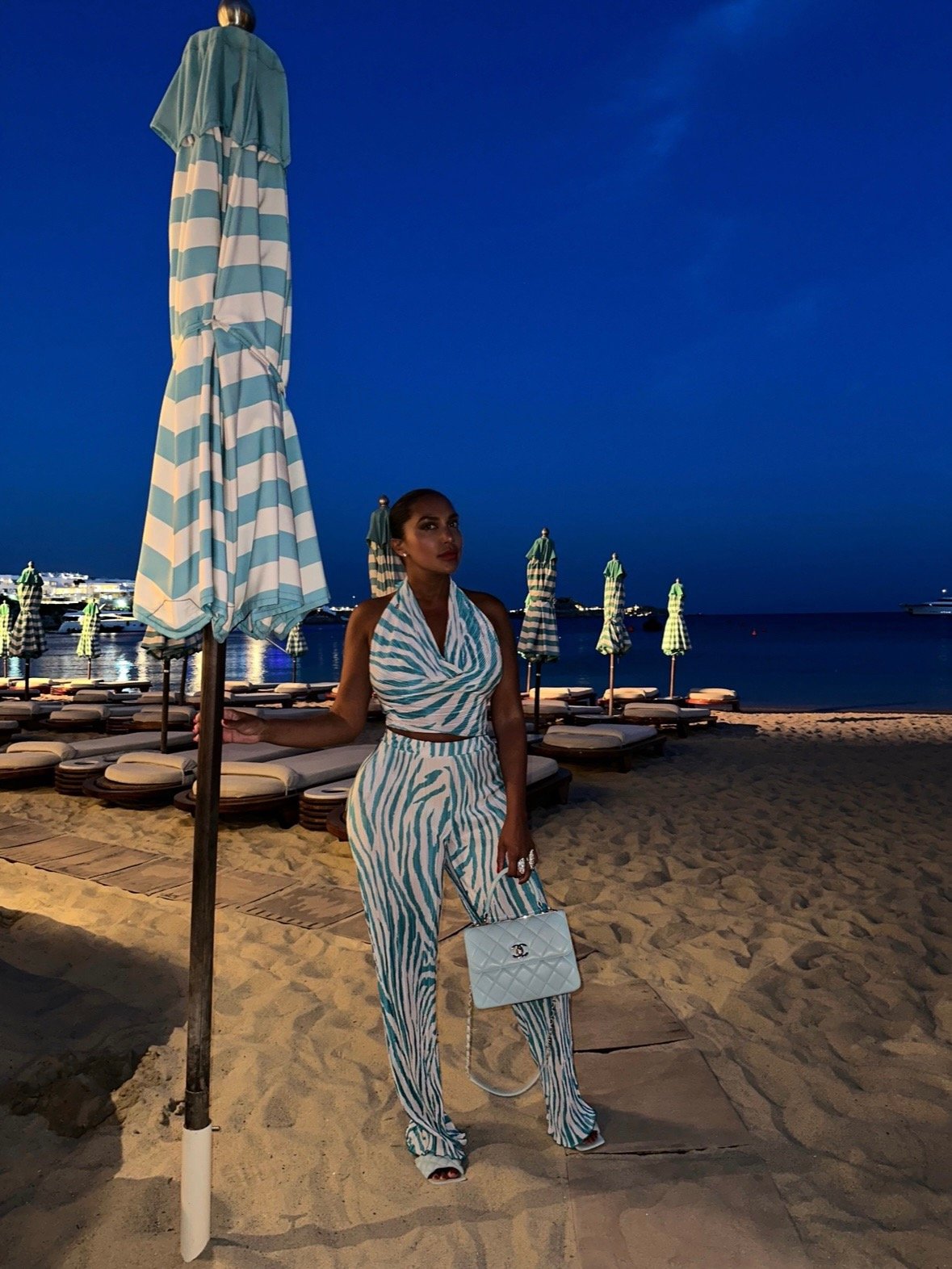 Image of AQUA ABSTRACT ZEBRA PLISSE PANT SET (S) 