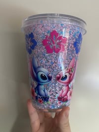 Image 1 of Stitch acrylic snowglobe tumbler