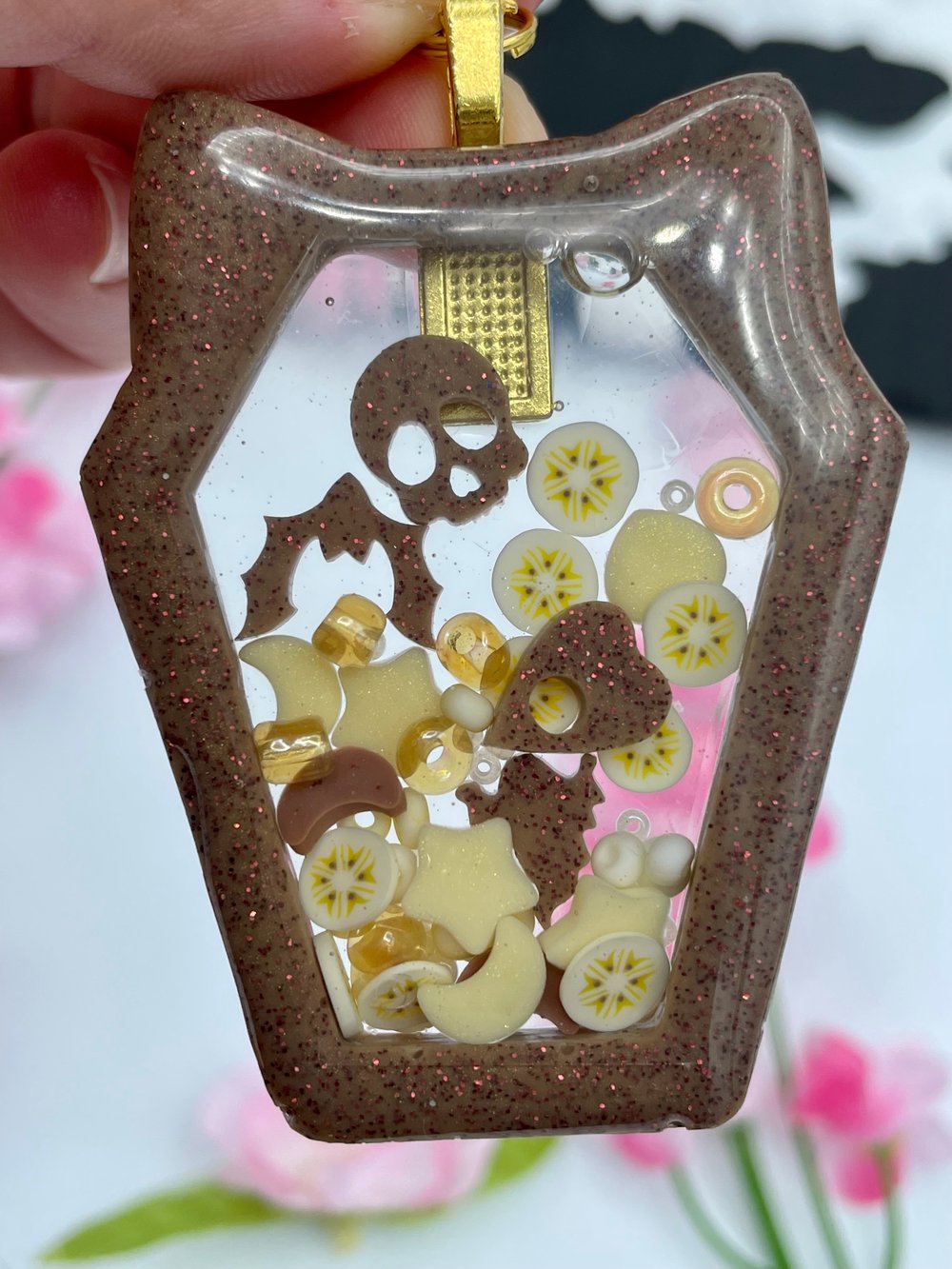 Image of Keychain - Spooky Chocolate Banana Kitty Coffin