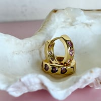 Image 4 of Pink Glass Heart Huggie Hoops