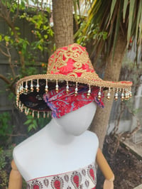 Image 4 of Dolly cowboy hat - recycled sari fabric RED