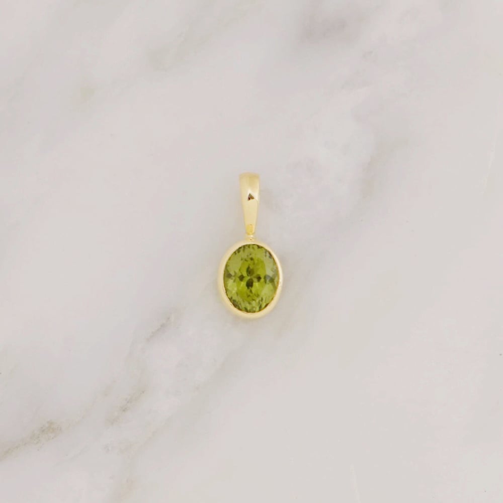 Image of Natural Peridot oval cut 14k gold necklace