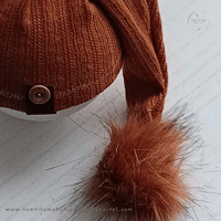 Image 2 of  Newborn hat with pompom - rusty