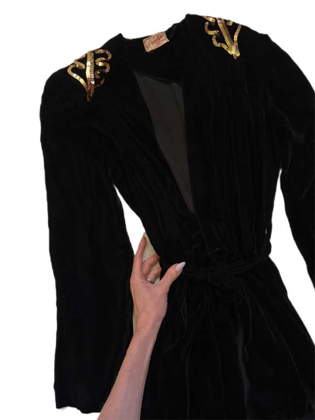 1940s old Hollywood silk rayon velvet regency black robe gown dress