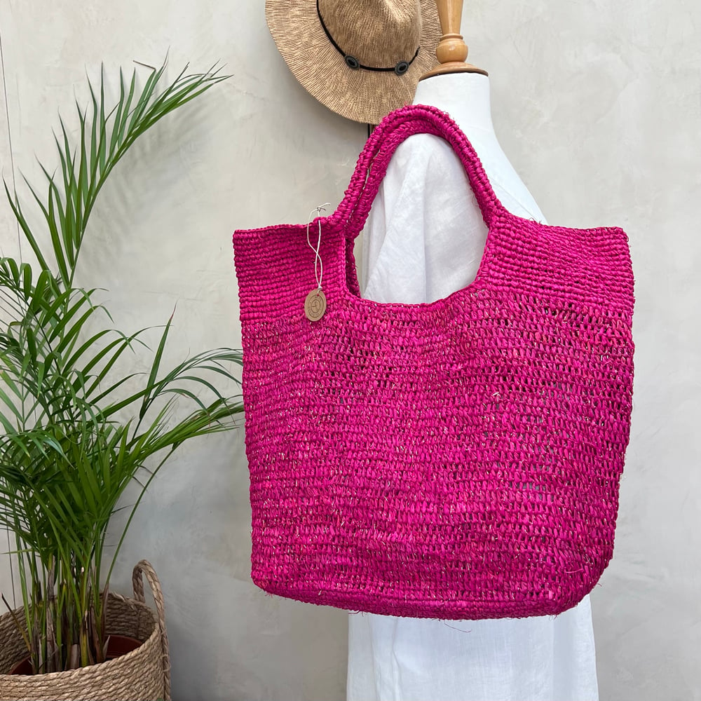 Image of Sac Cabas fibre de palmier XL Fuchsia 