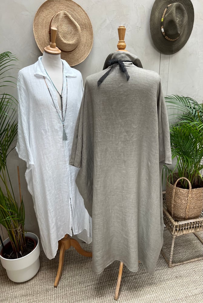 Image of Robe de Plage en lin Taupe