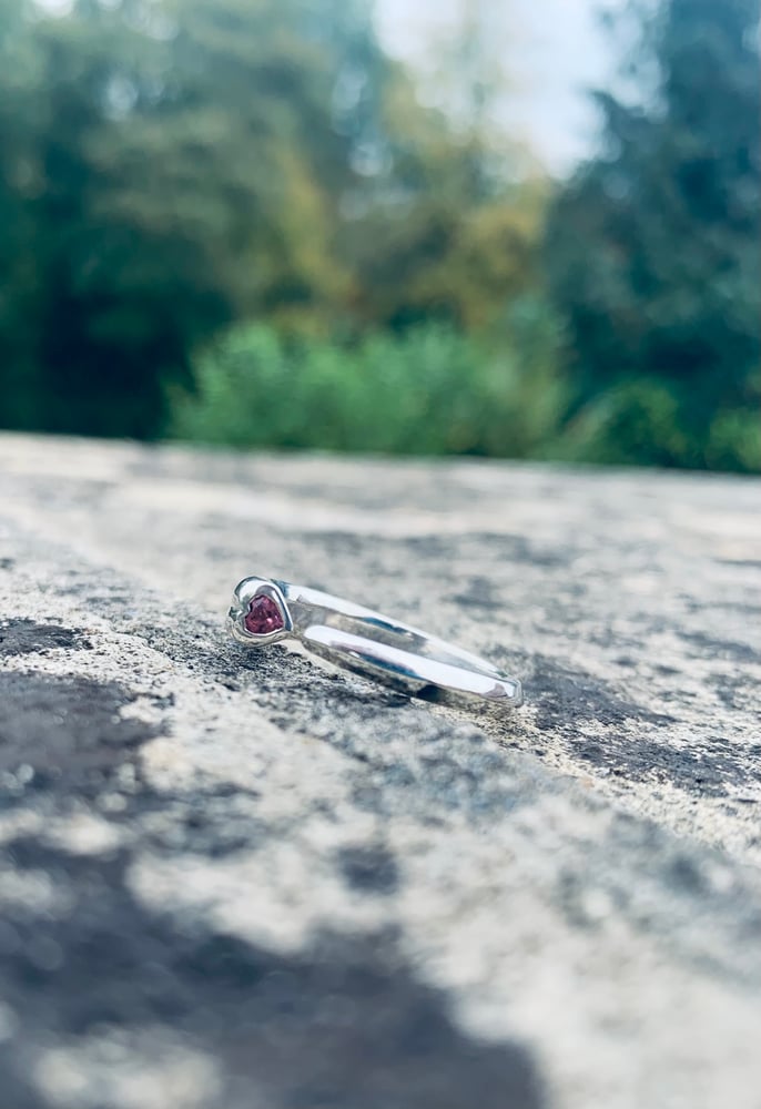 Image of Silver Pink Tourmaline Heart Ring
