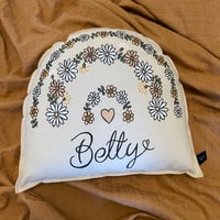Image 1 of Personalised floral rainbow name cushion 