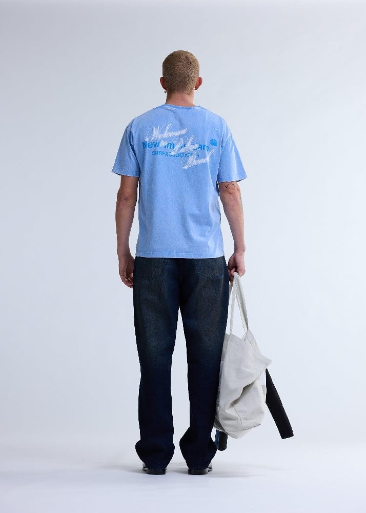 Image of NEW AMSTERDAM SURF ASSOCIATION WELCOME TO PALMBEACH TEE BLUE