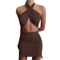 Image 3 of Women's Clothing Fashion Fashion Backless Slim Fit Dress Halterneck
