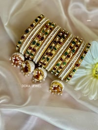 Image 2 of Jhumka bangles set white and gold 