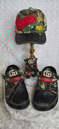 Image 2 of Camo & Black Crocs w/ Hat & 3 Stack