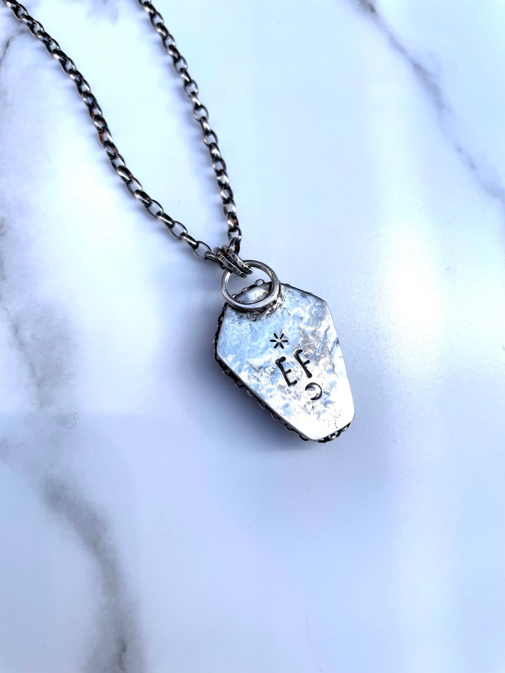 Handmade Sterling Silver Coffin Casket Labradorite Pendant 925