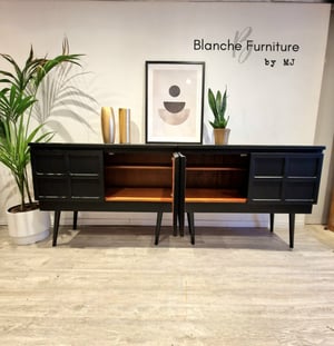 Image of Extra Long Nathan Sideboard in Black on tall wooden tapered legs