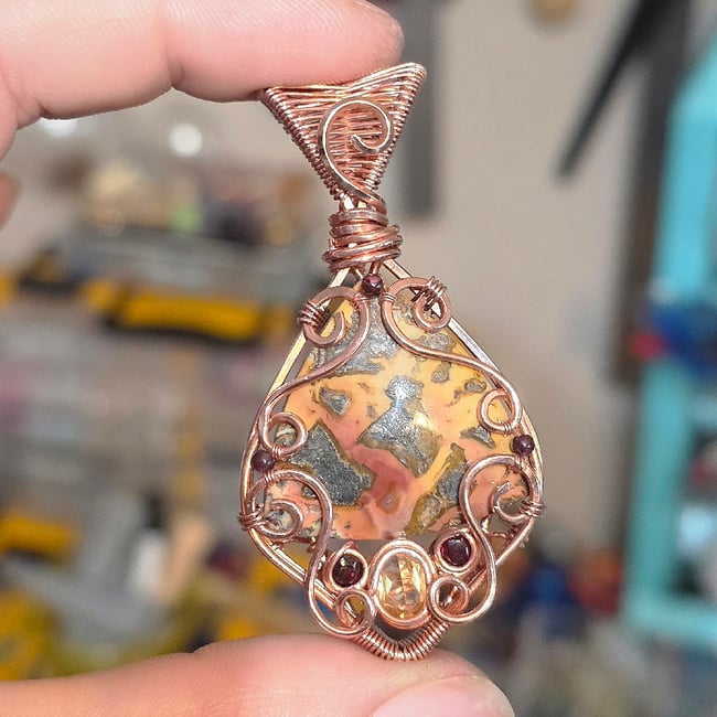 Marcasite citrine garnet in copper