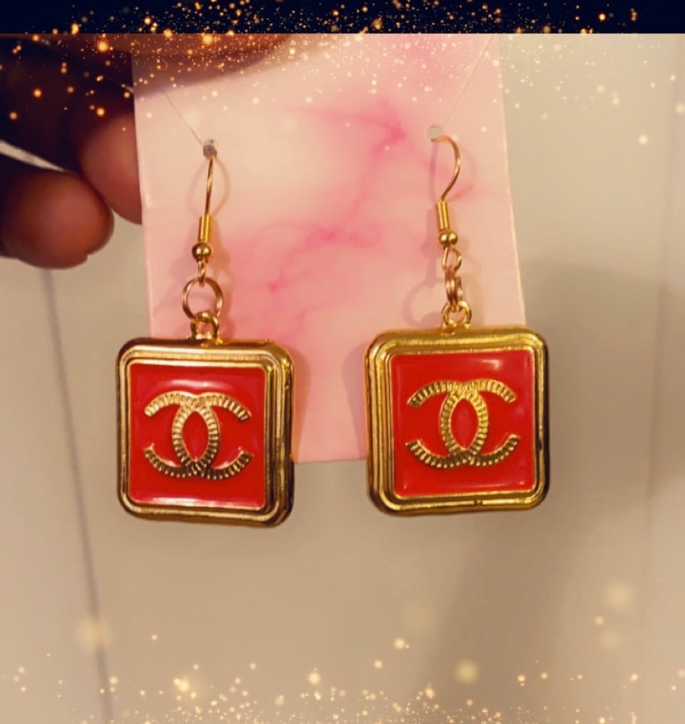 Image of Designer inspire red/gold chanel earrings