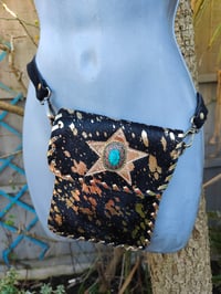 Image 7 of Woodstock cross body/ passport bag - Black and turquoise stone