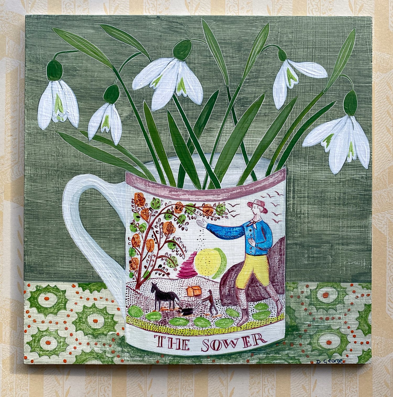 Image of The Sower cup and Snowdrops original painting 