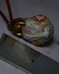 Image 6 of Egg of the King big eyes pendant, leather cord, brass hardware, OOAK,