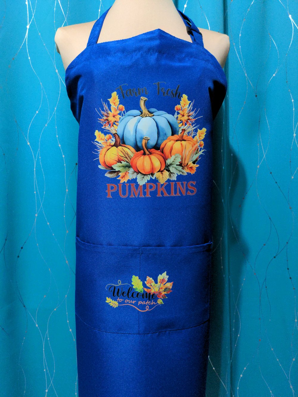 Image of Farm Fresh Pumpkins Fall Apron (blue)