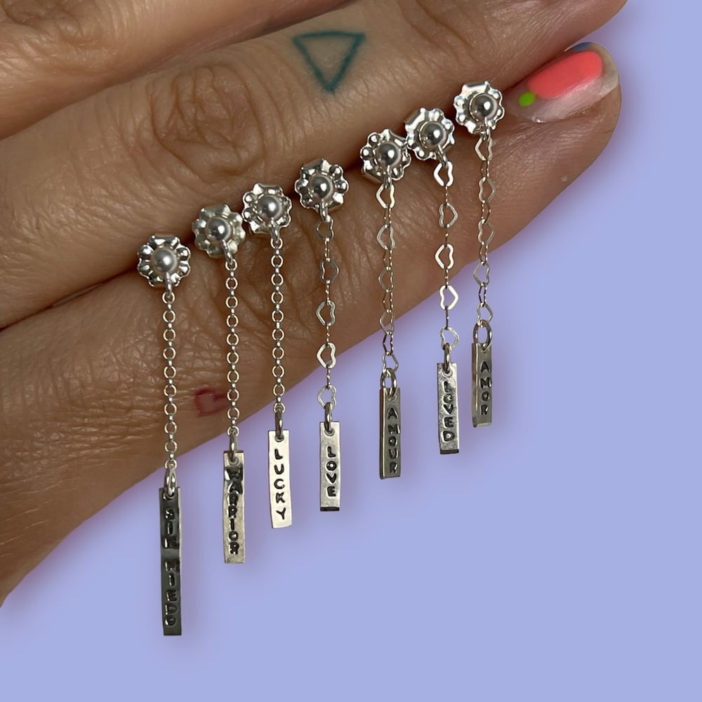Image of Dainty word charm earring