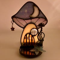 Image 5 of Blue Iridescent Mushroom Cottage Candle Holder 