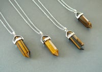 Image 1 of Diamond Shape Tiger Eye Pendant Sterling Silver Necklace 