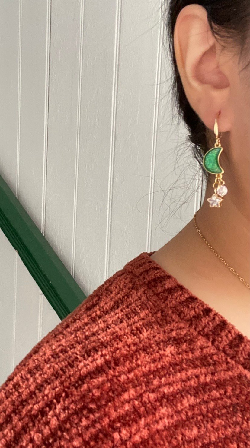 Image of Celestial Green Sky hook earrings ✨✨🌙✨