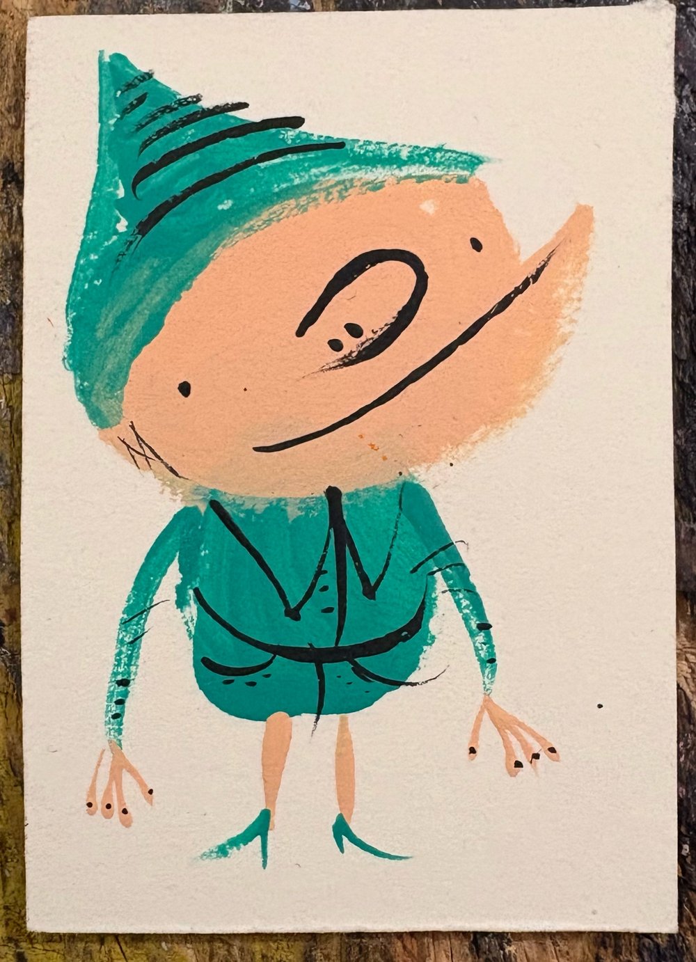 Tiny painting - elf in green 